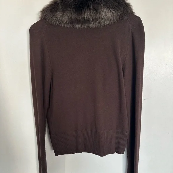 Ann Taylor Loft Brown Cardigan with Faux Fur Collar - Picture 3 of 10